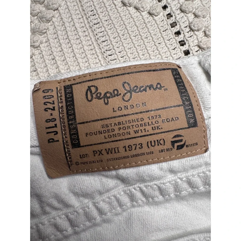 Big Pepe Jeans London White Denim Shorts High Waisted Cotton PJL8-2209 Womens 28